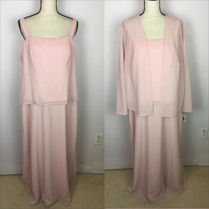 NWT Jump Apparel 2Pc Maxi Dress 14W Womans Plus Pink Overlay Square Neck Lined
